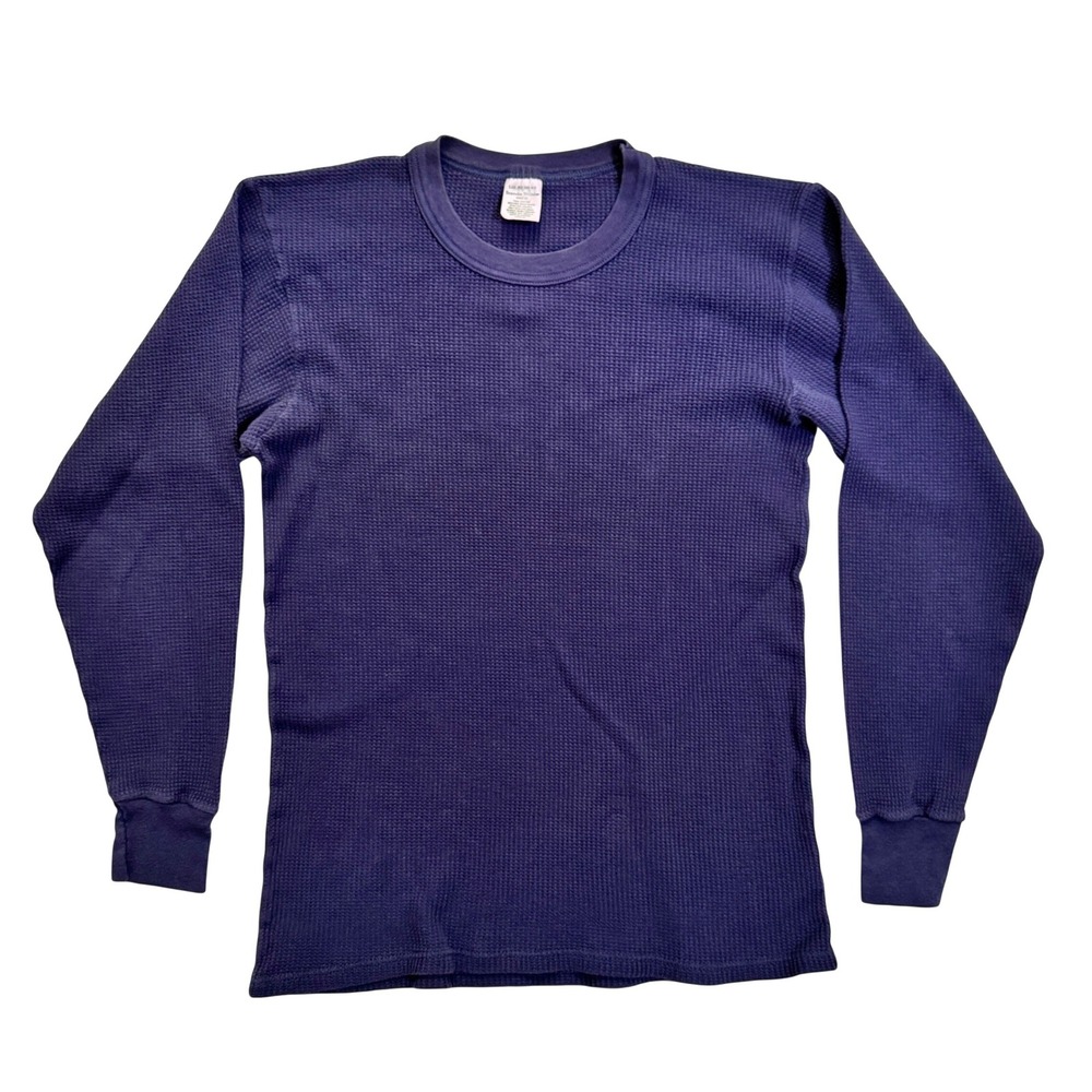 Scandia Woods VTG Canada Thermal Shirt Large Navy Blue Waffle Long Sleeve Cotton